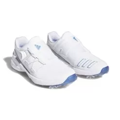 Adidas Women's 2023 ZG23 BOA Golf Shoe - White/Blue Fusion 18 Adidas Women's 2023 ZG23 BOA Golf Shoe - White/Blue Fusion -Golf Shop gz2171 6 footwear photography front lateral top view white